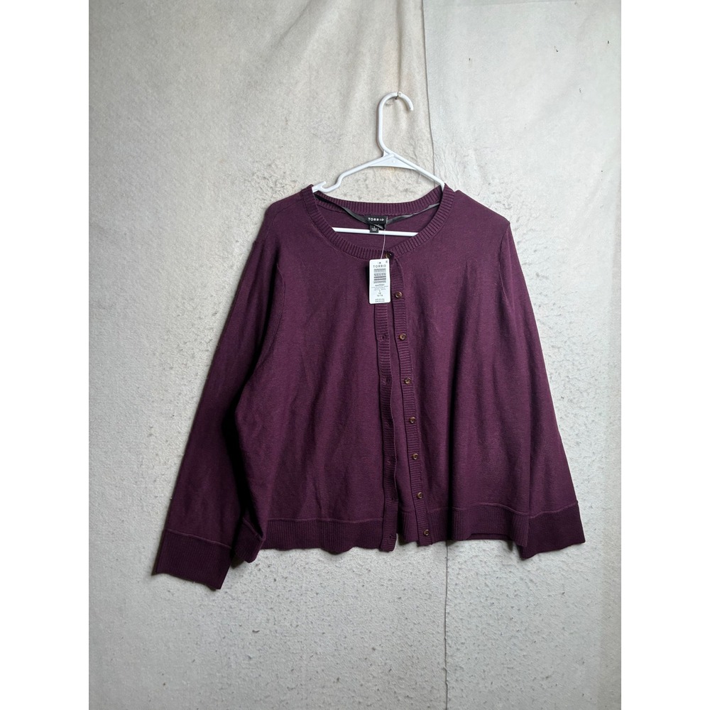 Torrid Womens Plus Size 1X Dark Purple Button Front Crew Neck Cardigan Sweater